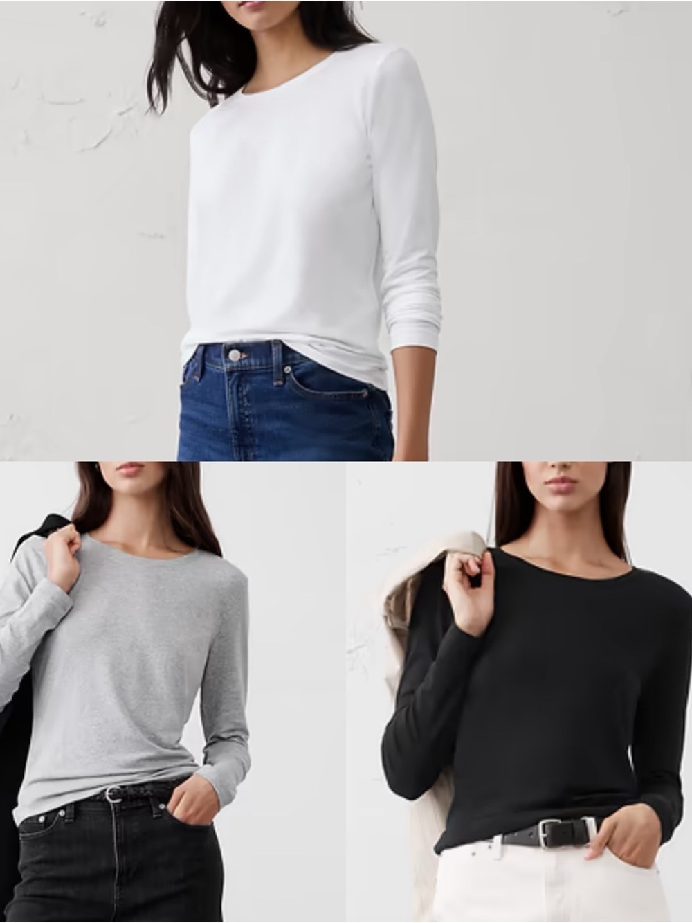 Banana Republic Factory 3 Long Sleeve Crew Shirts White, Gray, Black Size XS